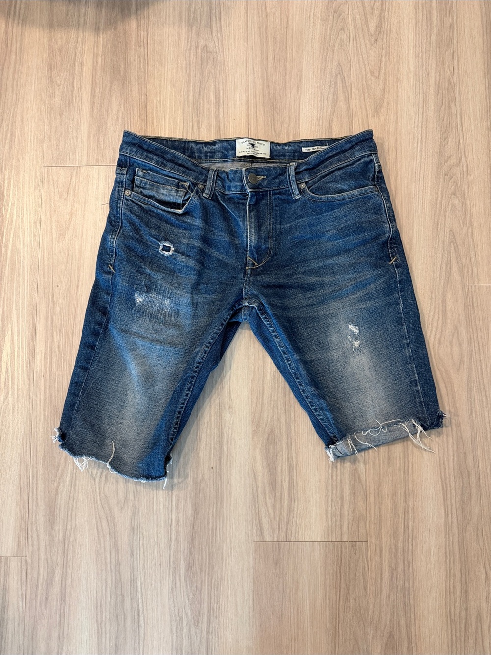 Men's Distressed Dark Blue Denim Jean Shorts